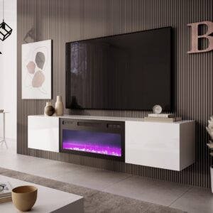 LIVO RTV-180W-K függő TV szekrény, beépített kandallóval, szín: fehér