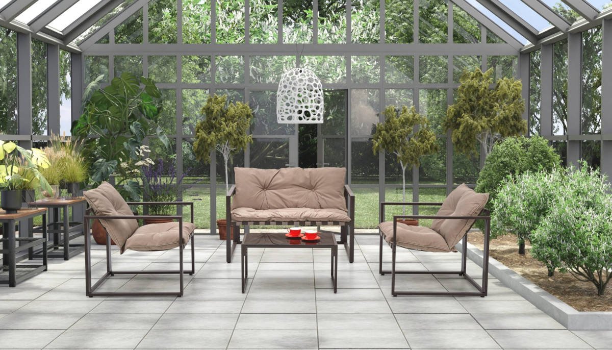 SHARK kerti szett (kanapé, 2 fotel, dohányzóasztal), szín: barna/kapucsínó