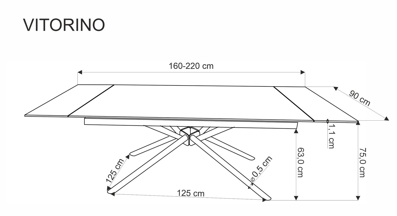 VITORINO bővíthető étkezőasztal, téglalap alakú, szín: fekete márvány/fekete - Image 10