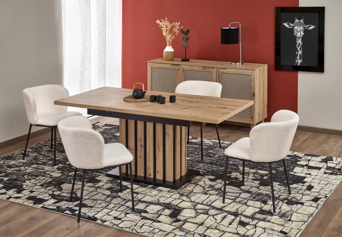 LAMELLO 160/210 bővíthető étkezőasztal, téglalap alakú, szín: artisan tölgy/fekete