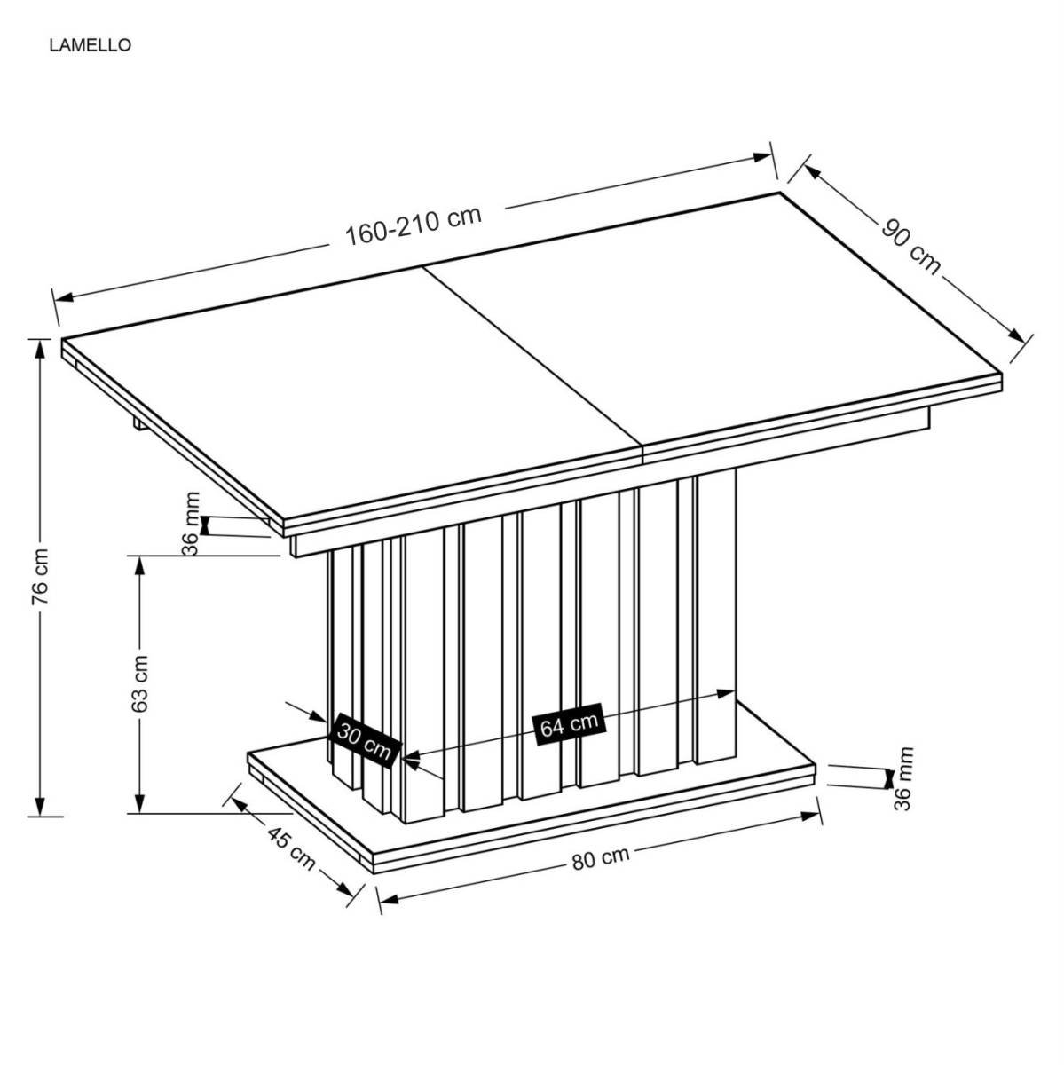 LAMELLO 160/210 bővíthető étkezőasztal, téglalap alakú, szín: artisan tölgy/fekete - Image 7