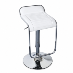 MF-3931 design bárszék króm vázzal, fehér textilbőr ülőfelülettel